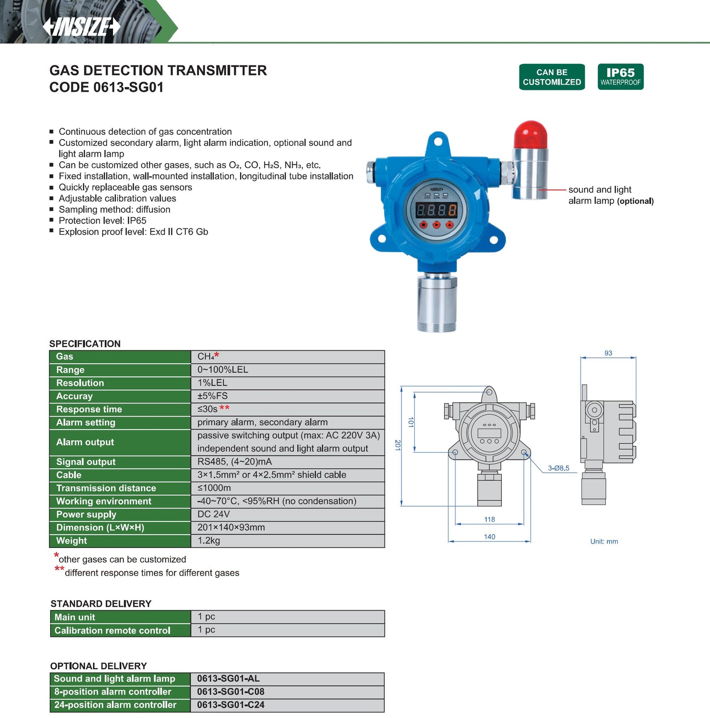 Insize GAS DETECTION TRANSMITTER 0613-SG01 for CH4 gas