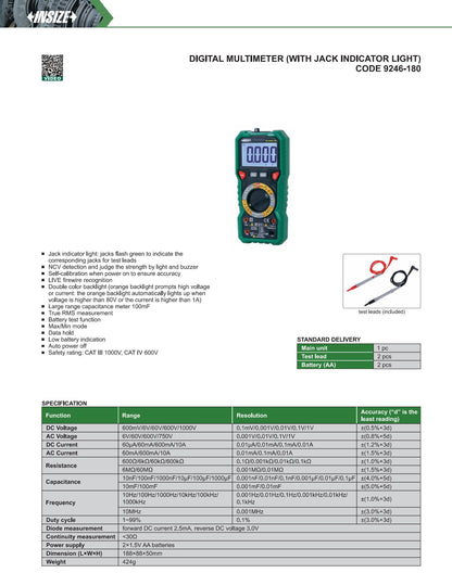 Insize Digital Multimeter ( with Jack Indicator Light ) 9246-180